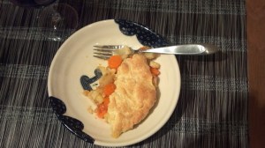 Winter vegetable cobbler, on a plate
